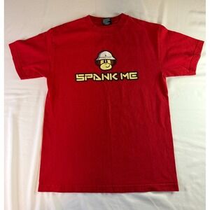 ODM Spank Me Shirt Men's Medium Red Graphic Funny Monkey Cartoon Tee 2000s Rare